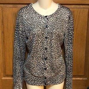 LOFT Animal Print Coral/Black Cardigan Sweater